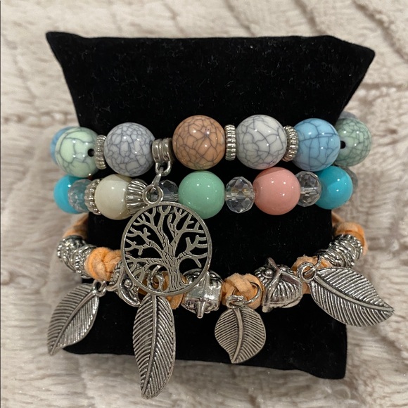 Colorful Beaded Bracelet Set with Silver Accents tree of life - Picture 2 of 4